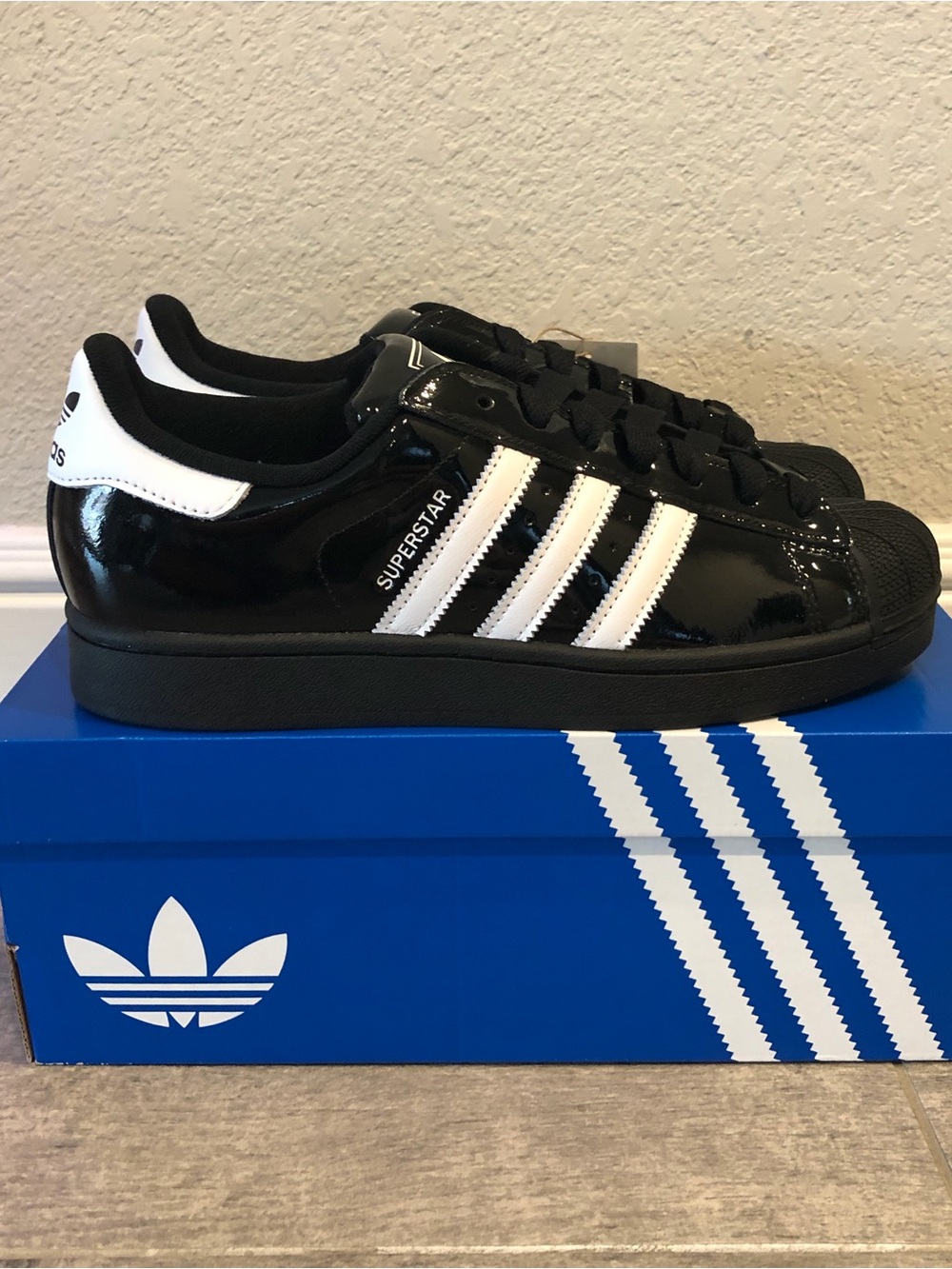 Adidas Superstar II 2 Patent Leather Sneakers Black White Mens Shoes Multi Sizes